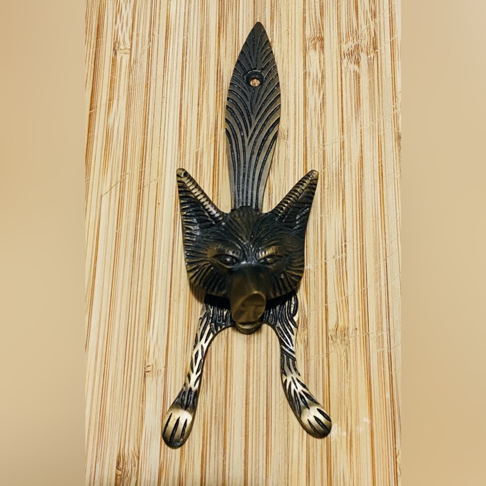 Vintage solid brass fox door knocker